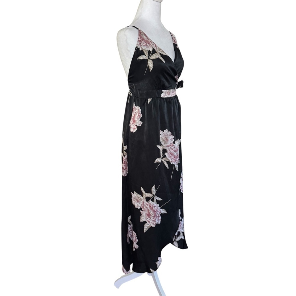 Urban Outfitters Black Satin Floral Wrap Maxi Dress S - Picture 6 of 13